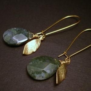 Green Agate Drop 14K Gold Plated Earrings